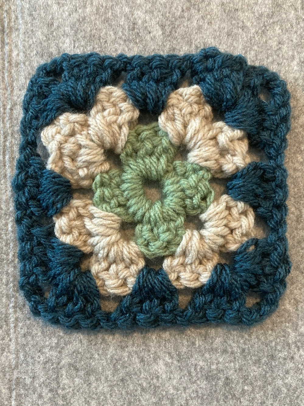 Handmade Crochet Granny Square - Teal, Cream & Sage